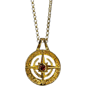 Women's Red Garnet Global Zen Life Signature Gold Necklace